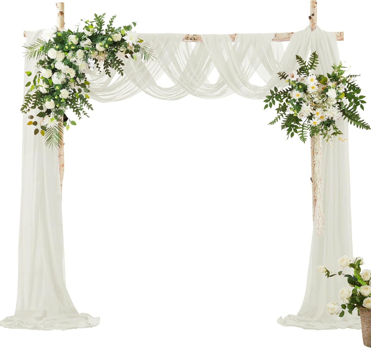 VACVELT Wedding Arch Draping Fabric, Ivory Chiffon, 2 Panels Sheer Drapes, 30 Inch x 20ft Chiffon