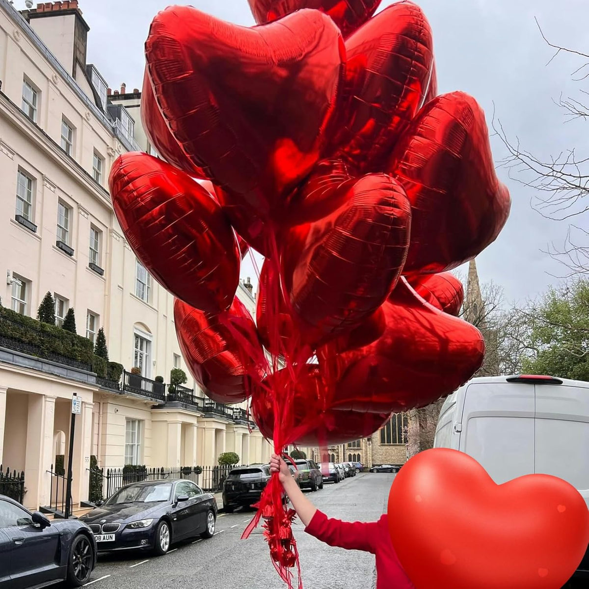 Red Heart Balloons, 18 Inch Metallic Red Foil Balloon Helium 10Pcs Large Ruby Heart Shape Foil
