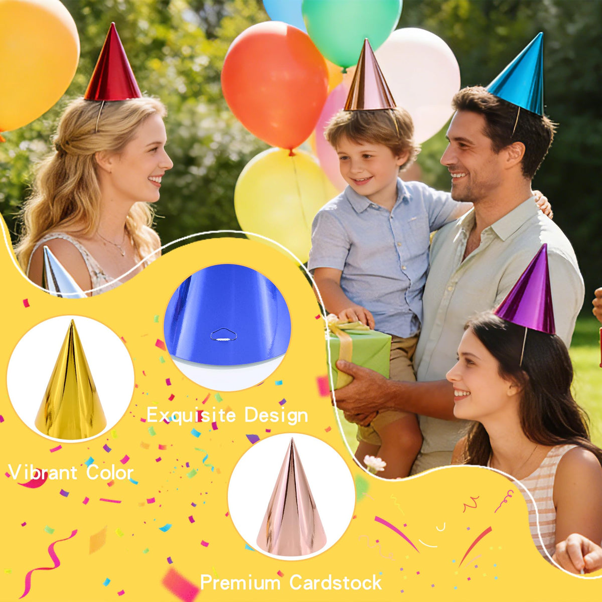 CANREVEL 28 PCS Pre-Assembled Party Hats for Adults and Kids, Shiny