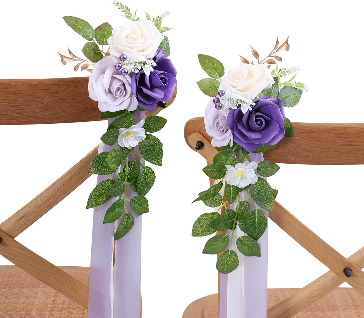 10 Wedding Aisle Decorations for Ceremony - Purple Chair Flowers for Aisle Decor and Church Pew