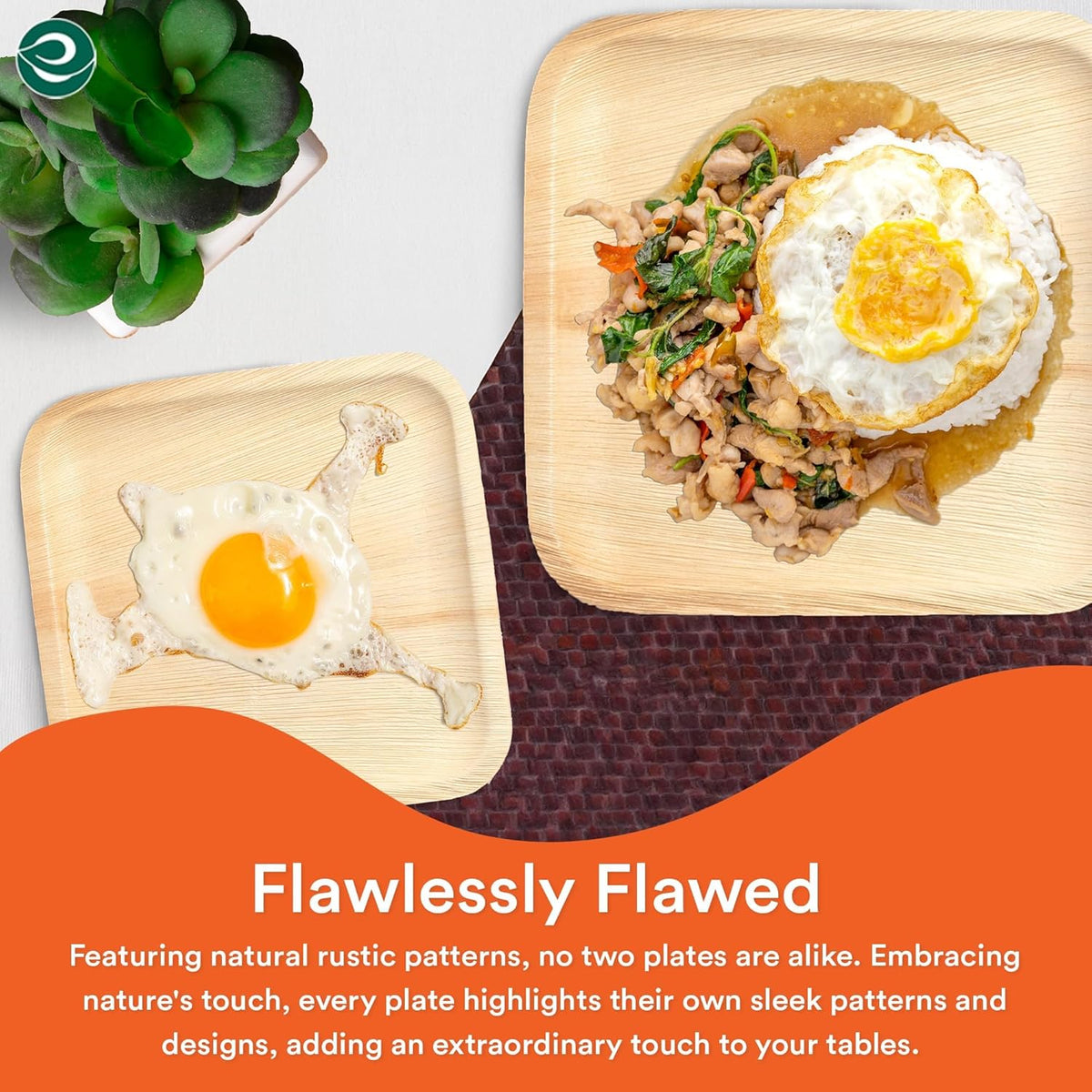 ECO SOUL Compostable 7 & 10 Inch Palm Leaf Square Plates (100 Count) Like Bamboo Plates |