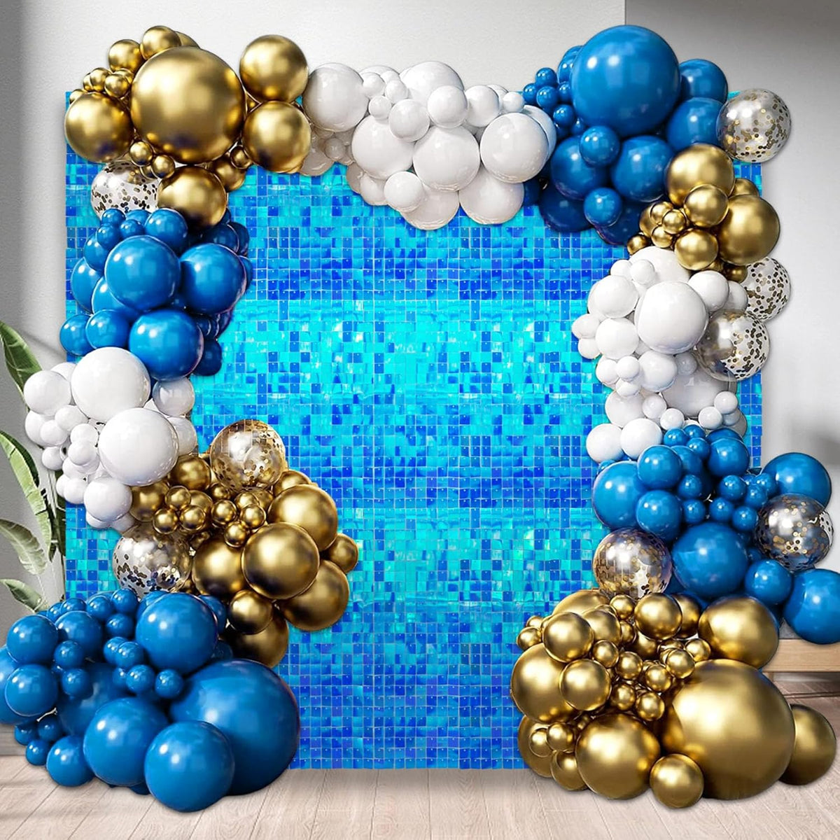 24PCS Colorful Lake Blue Shimmer Wall Backdrop, Square Sequin Photo Backdrops Panel, Glitter Wall