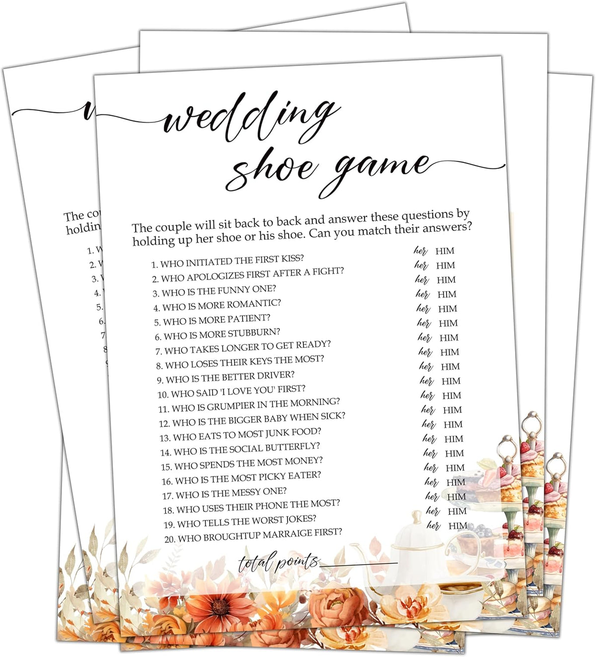 Fall Bridal Shower Games Cards, Wedding Shoe Wedding Bachelorette Party Games, Fall in Love Bridal