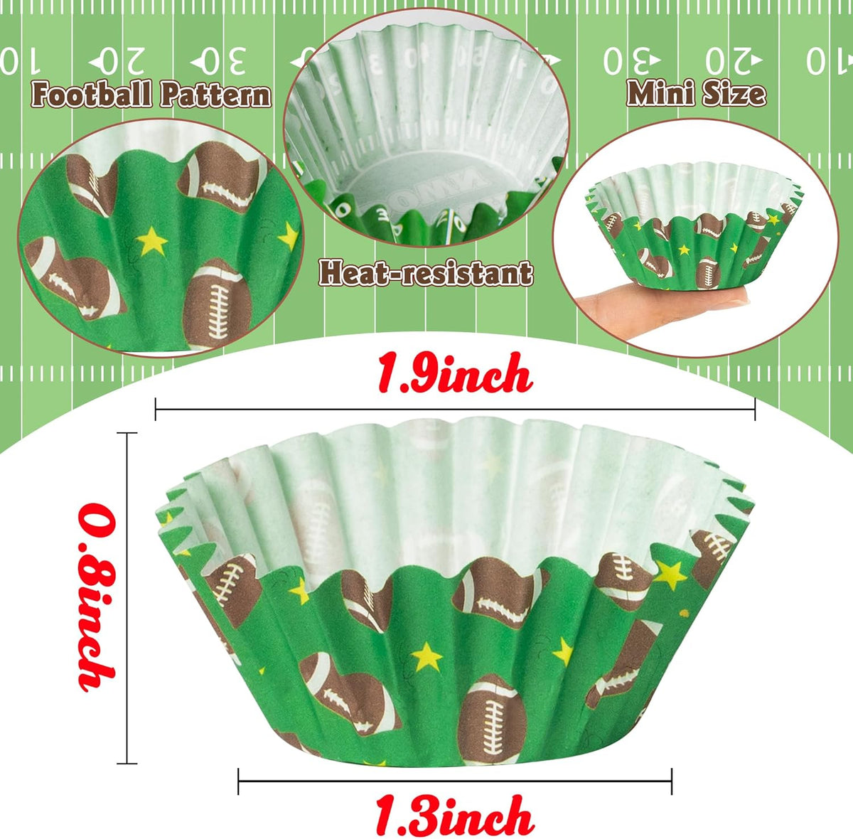 COcnny Football Mini Cupcake Liners - 600pcs Football Themed Mini Baking Cups Muffin Cupcakes