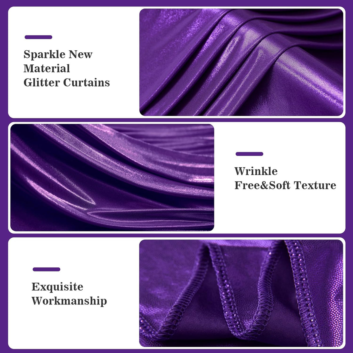 10x10ft Thick Purple Glitter Backdrop Curtain Panels for Parties, Wrinkle Free Sequin Sparking