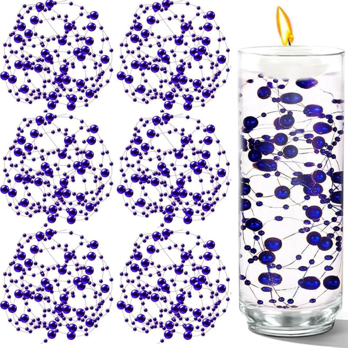 50 PCS Artificial Floating Beads for Centerpieces Vases, Dark Purple 8+3mm String Beads for Wedding