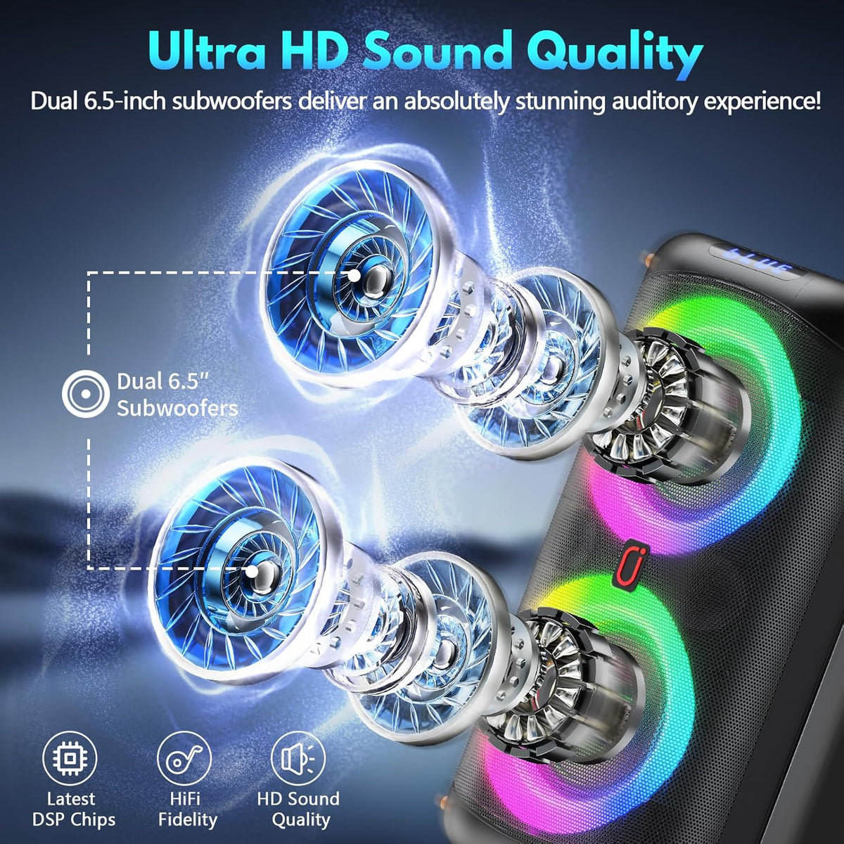 Karaoke Machine with 2 Wireless Microphones, Portable Bluetooth 5.3 Karaoke Speaker for Home Party