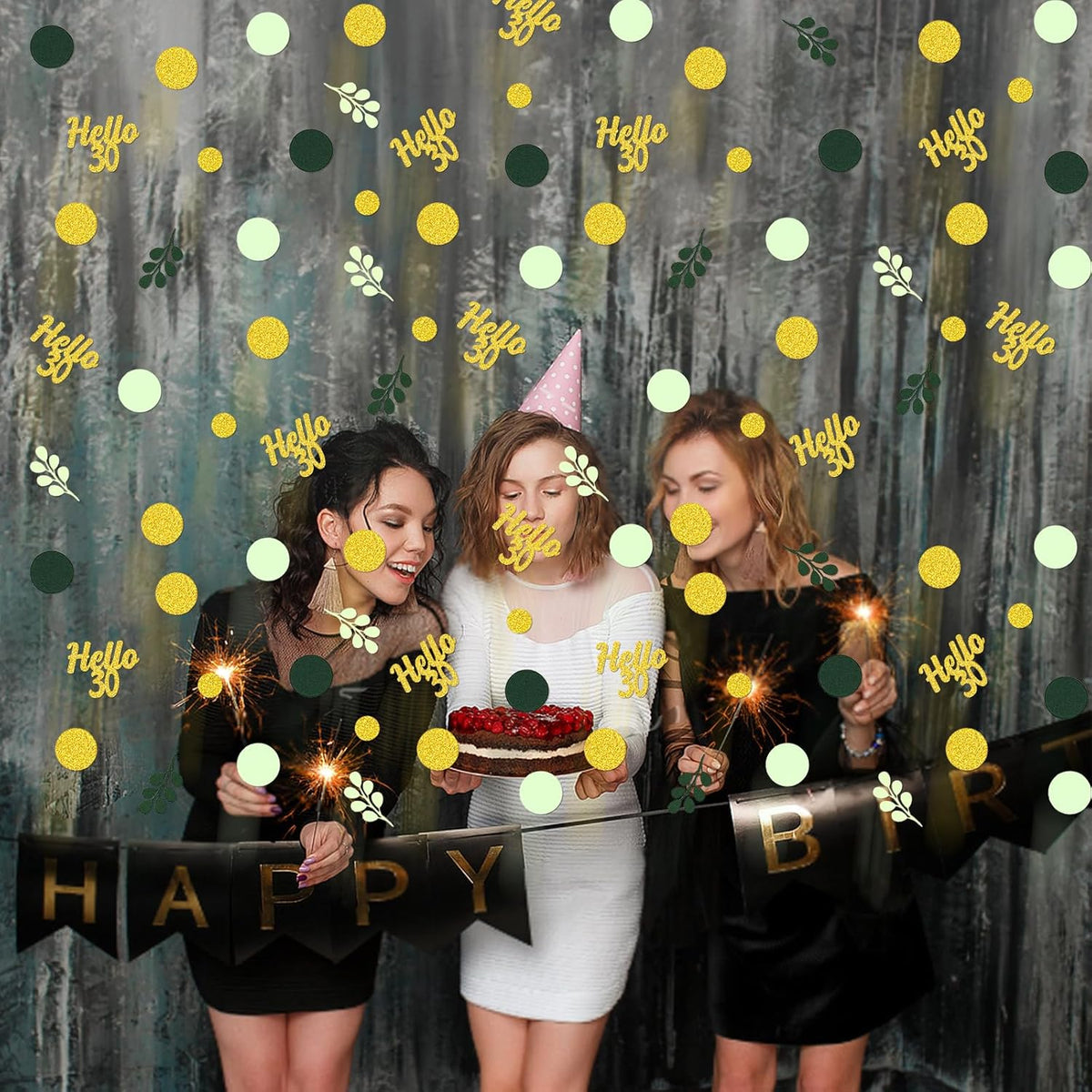 300PC Gold Glitter and Sage Green Happy 30th Birthday Decorations for Her/Him Greenery 30th