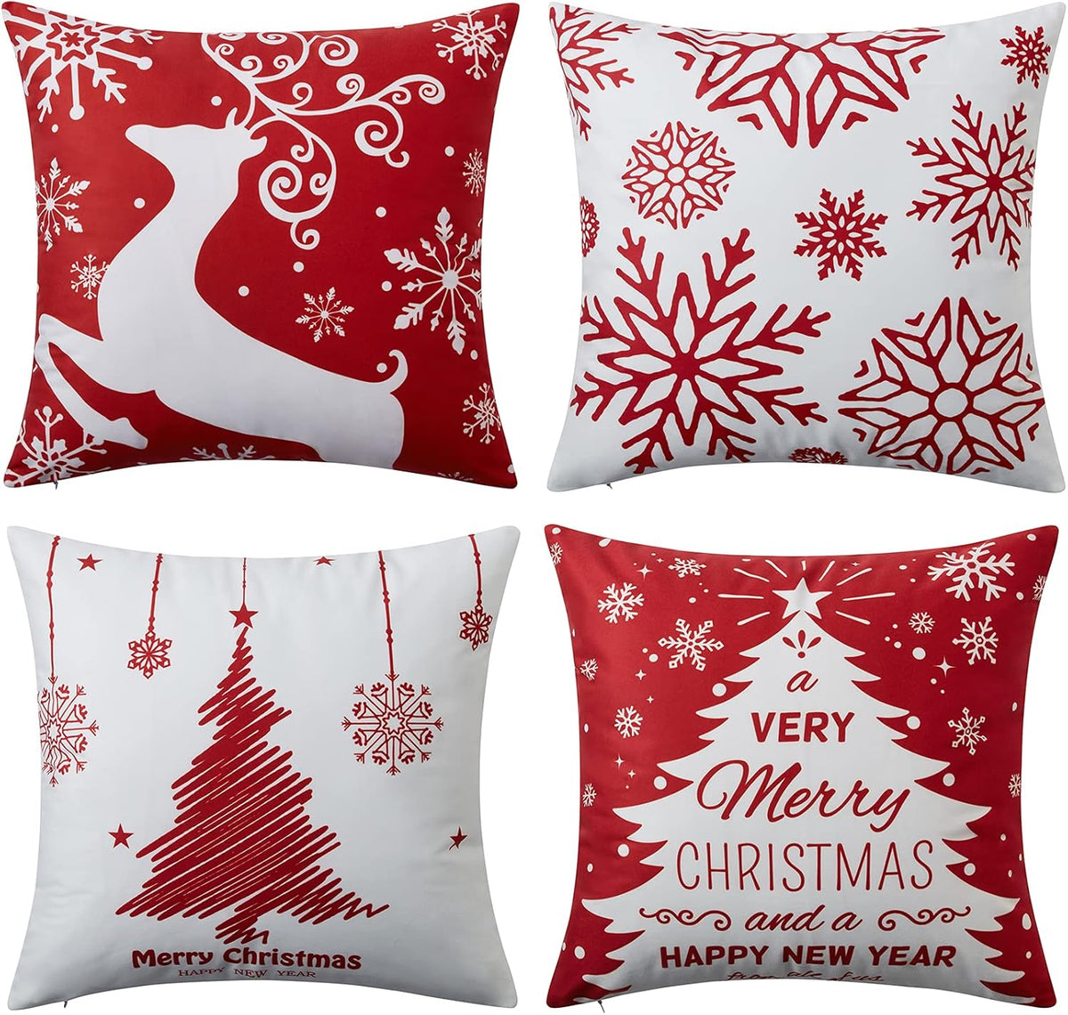 Christmas Pillow Covers 20x20 Set of 4 Farmhouse Christmas Tree Throw Pillow Case Snowflake