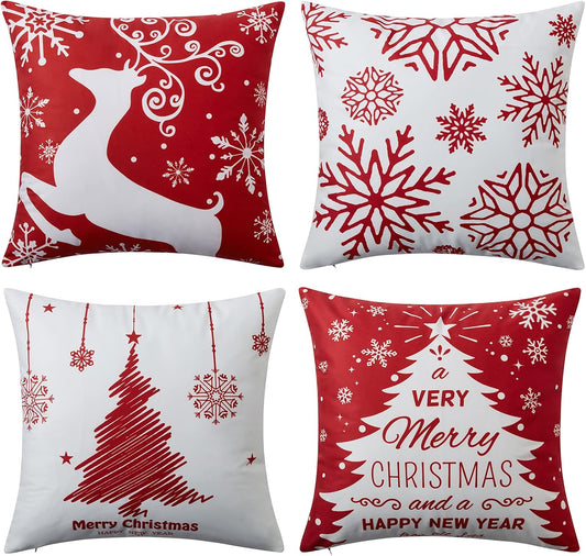 Christmas Pillow Covers 20x20 Set of 4 Farmhouse Christmas Tree Throw Pillow Case Snowflake