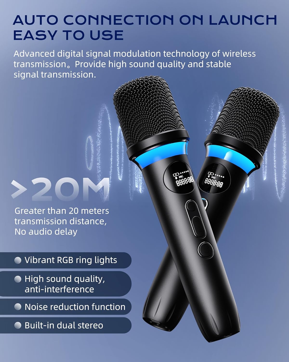 Karaoke Machine,IPX5 Waterproof Portable Bluetooth 5.3 Speaker with 2 Wireless Microphones for