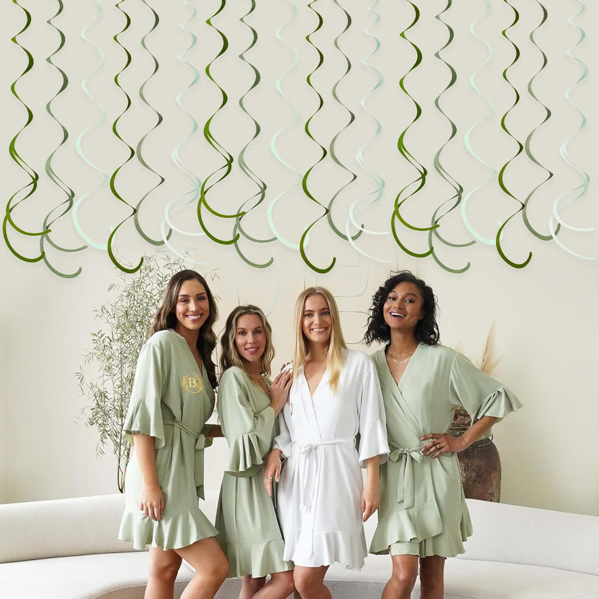 36Pcs Olive Green Hanging Swirl Decorations Ombre Sage Green Felt Swirl Streamer Spiral Ceiling
