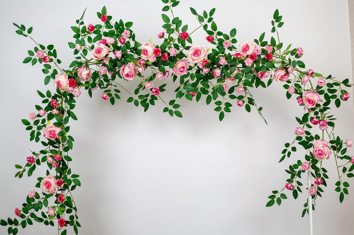6FT Pink Flower Garland Artificial Rose Vines Hanging Floral Garland for Home Decor Wall Trellis