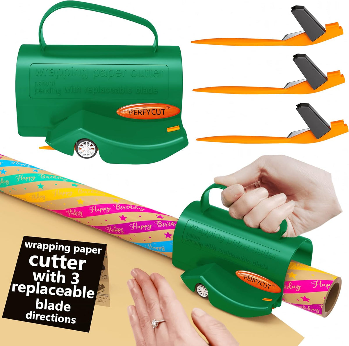 Wrapping Paper Roll Cutter Tool with 3 pcs Replaceable Blade Kit Gift Wrapping Paper Cutter for