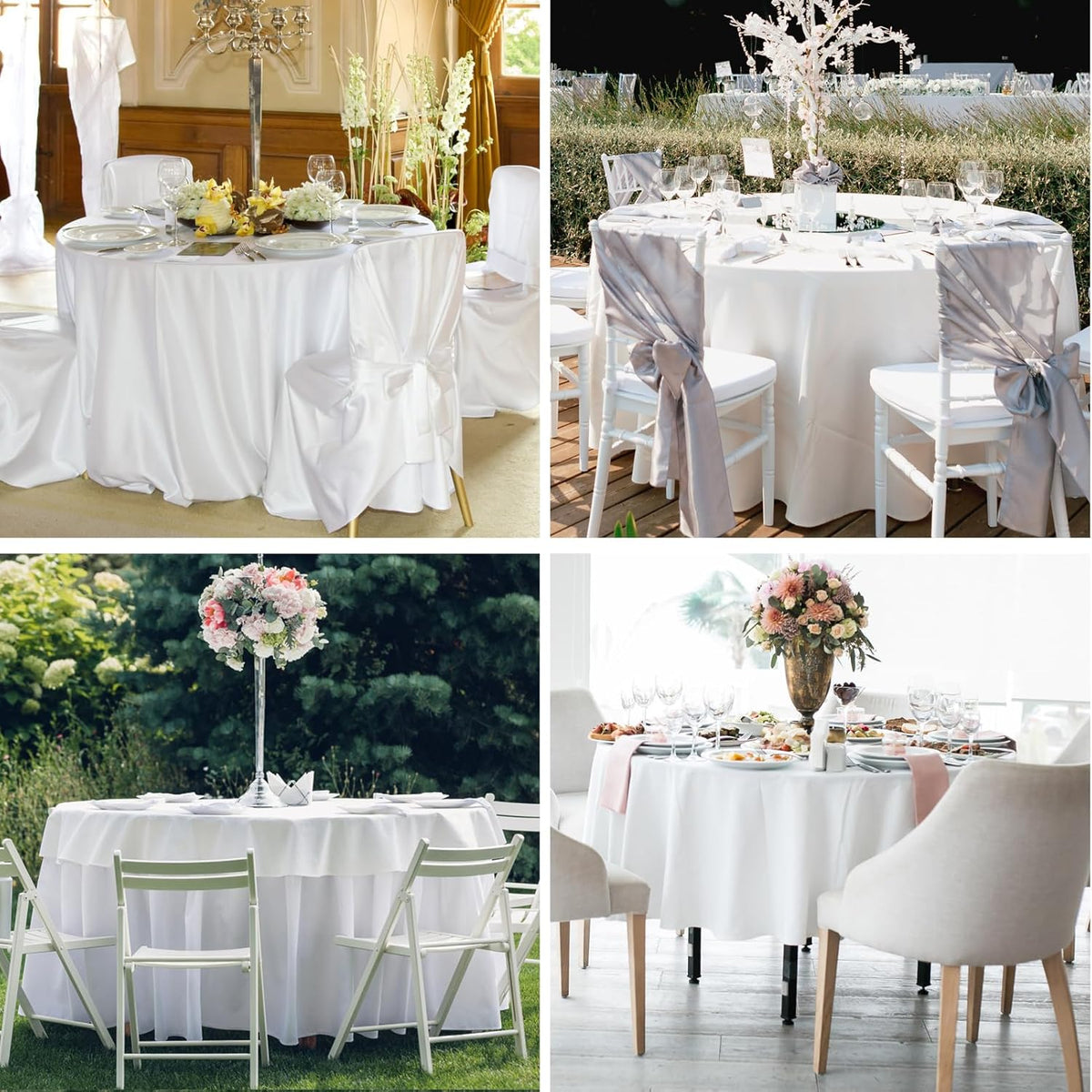 Round Tablecloth 8 Pack 90 Inch White Tablecloths Washable Decorative Linen Polyester Table Clothes