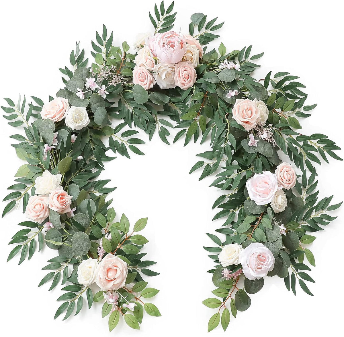 Floroom 6ft Artificial Eucalyptus Garland with Flowers Fake Greenery Faux Floral Vine Garland for