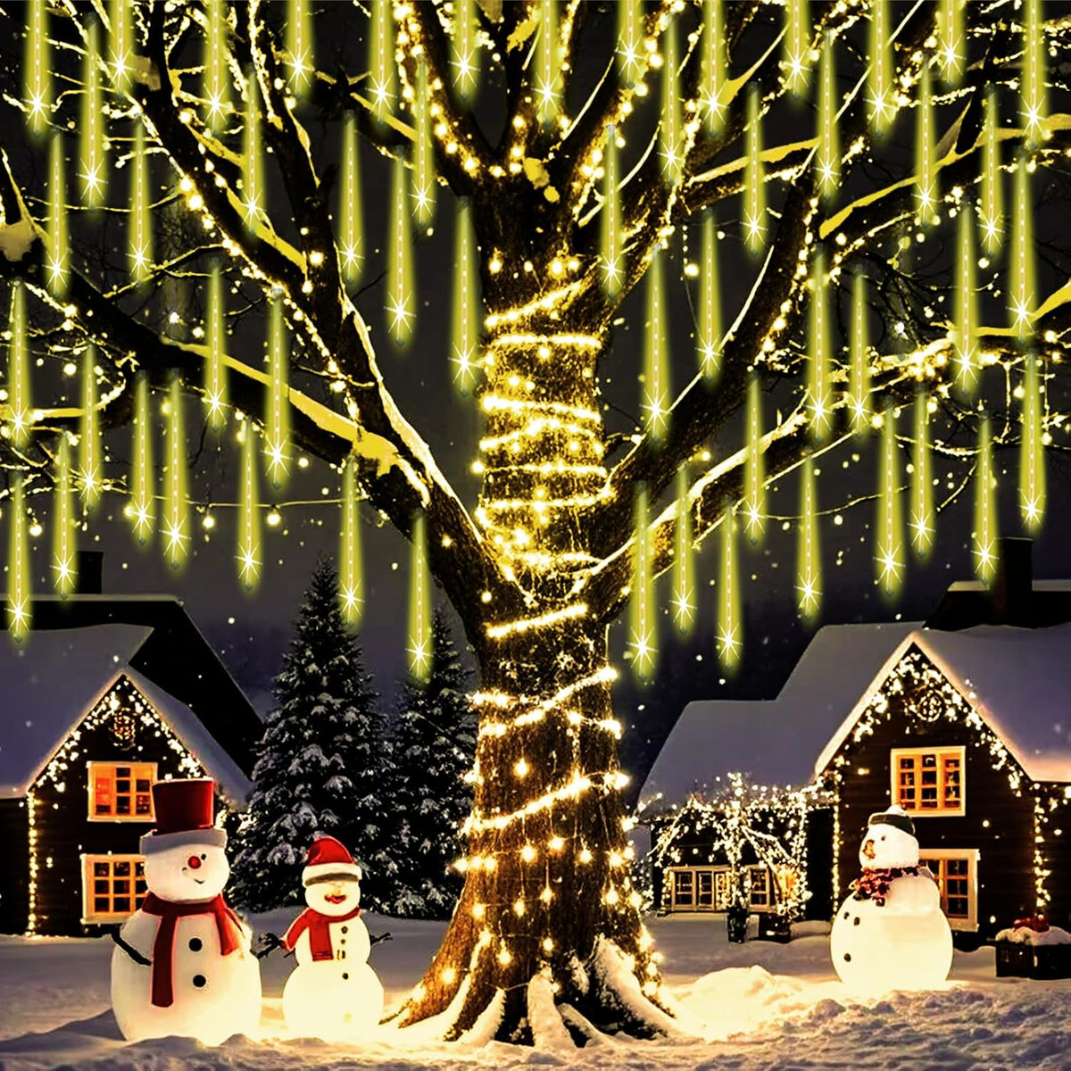 Christmas Lights Outdoor Falling Rain Meteor Shower Lights 12 inch 8 Tube 192 LED Snowfall Icicle