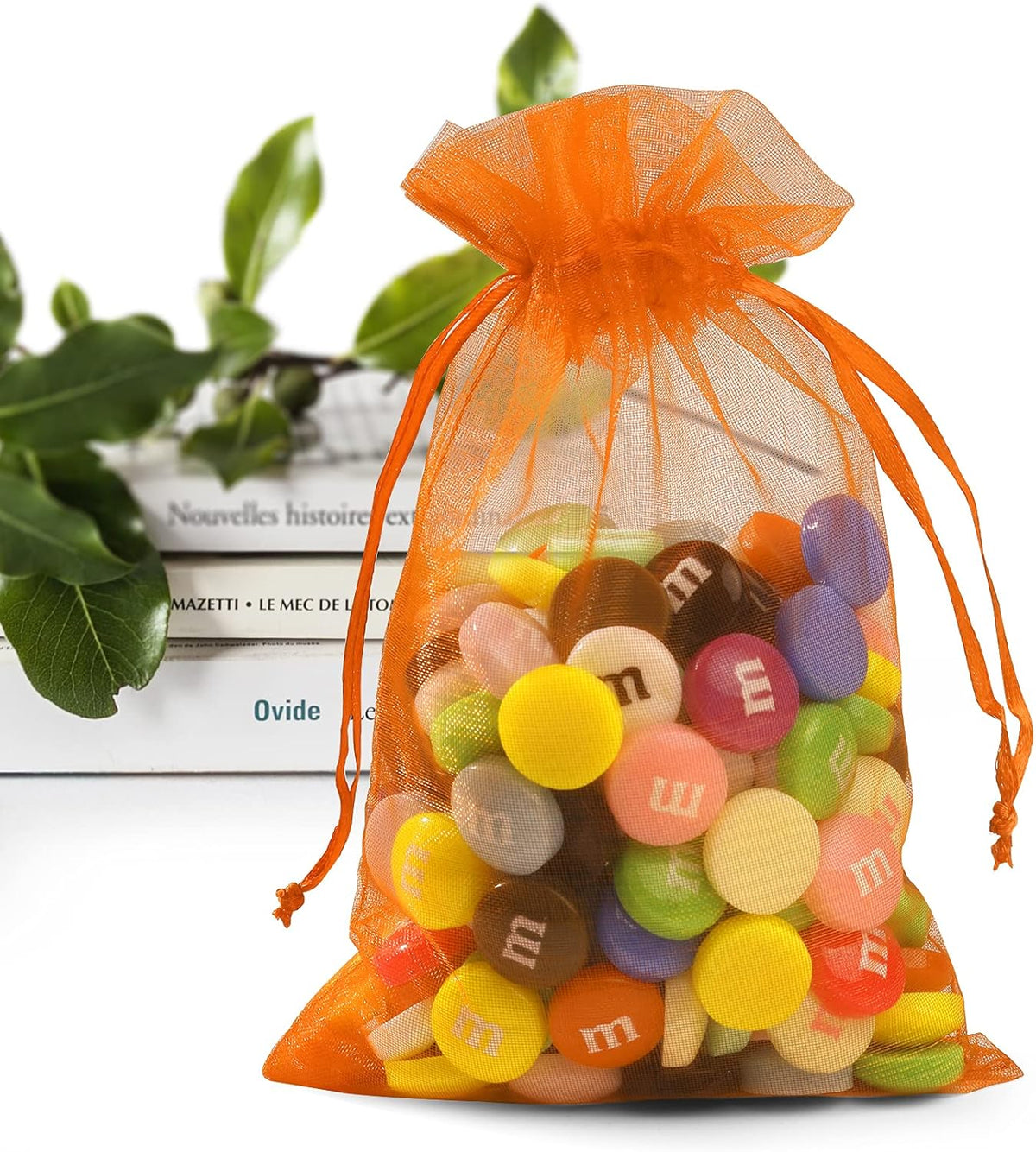 ANZNKU 50 Pack Organza Bags 4 x 6 inch Premium Sheer Drawstring Small Gift Bags for Halloween Candy
