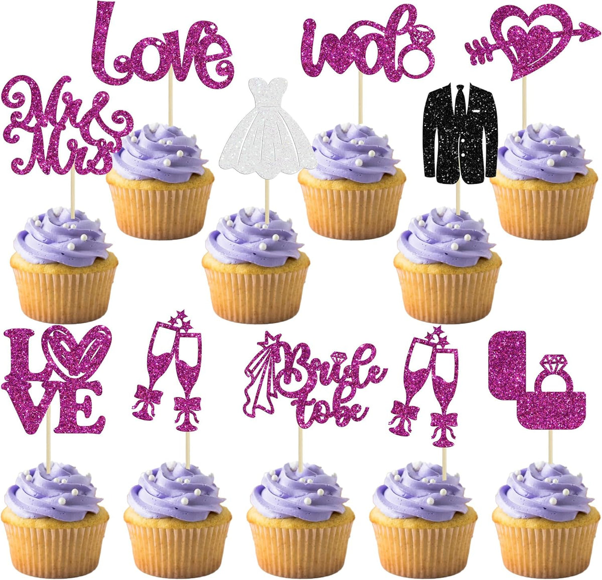 Ephlyn 30Pcs Bride to be Cupcake Toppers Glitter Wedding Cake Topper Decorations I Do Love Heart