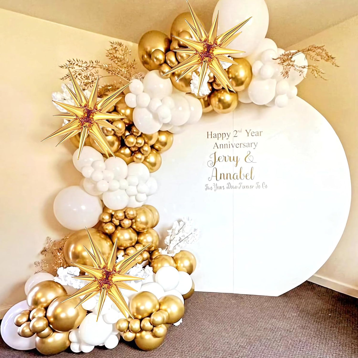 White and Gold Balloons Garland Arch Kit, 130Pcs White Metallic Gold Confetti Balloon with Star
