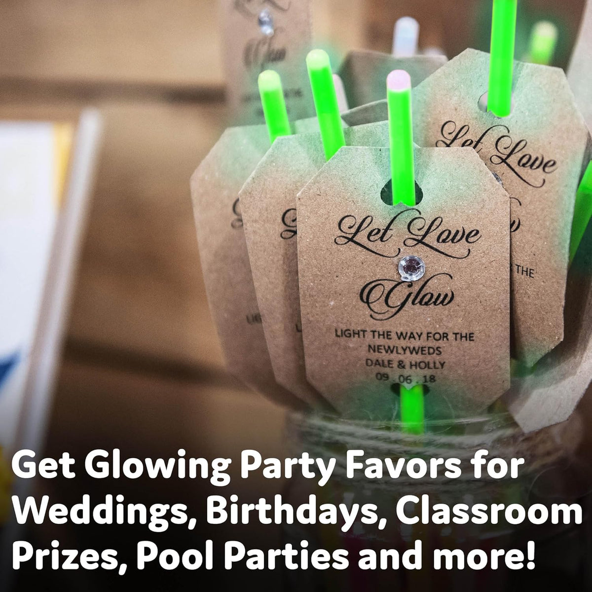 PartySticks Green Glow Sticks - 100pk, 8 Inch Glow in the Dark Light Up Sticks and Connectors for