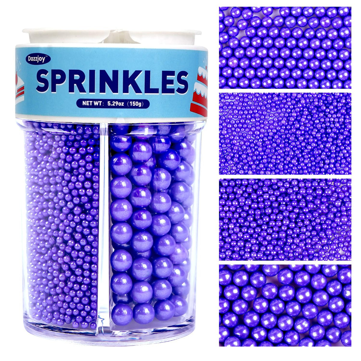 Dazzjoy Purple Edible Pearl Sprinkles, 150g/5.29oz, Purple Sprinkles for Cake Decorating, Cake