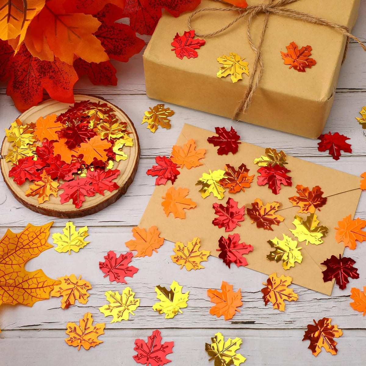 MARFOREVER Fall Maple Leaf Confetti, Thanksgiving Metallic Foil Confetti Autumn Colors Party