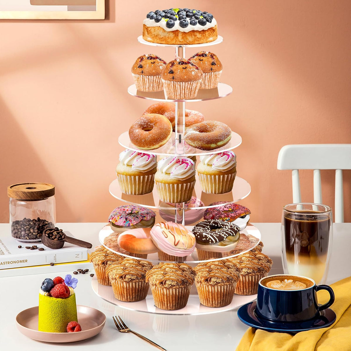 Cupcake Stand, 6 Tier Cupcake Stand for 50 Cupcakes, Round Acrylic Dessert Table Display, Clear