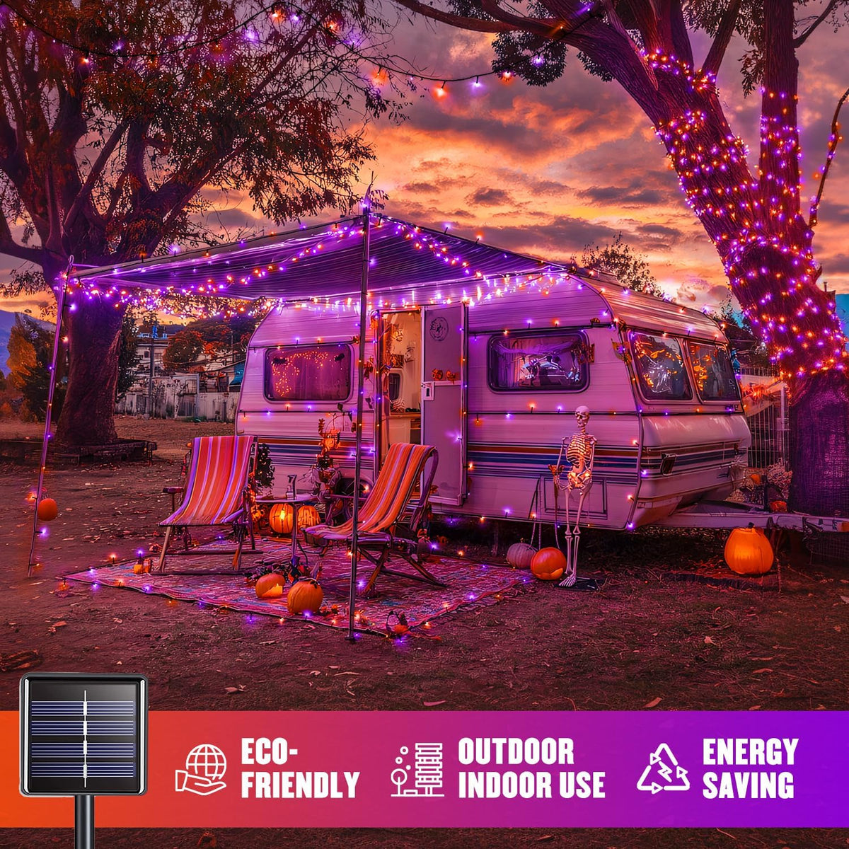 JMEXSUSS Orange and Purple Solar Halloween Lights, 2 Pack Each 100 Led Solar String Lights Outdoor