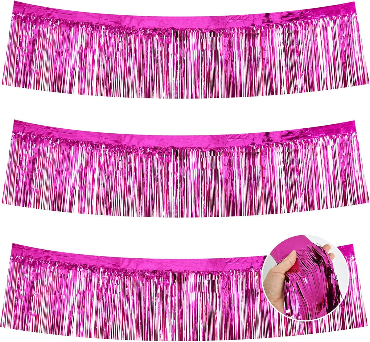 BEISHIDA 3 Packs Metallic Foil Fringe Garland Rose Red Wall Hanging Tinsel Fringe Banners for Car