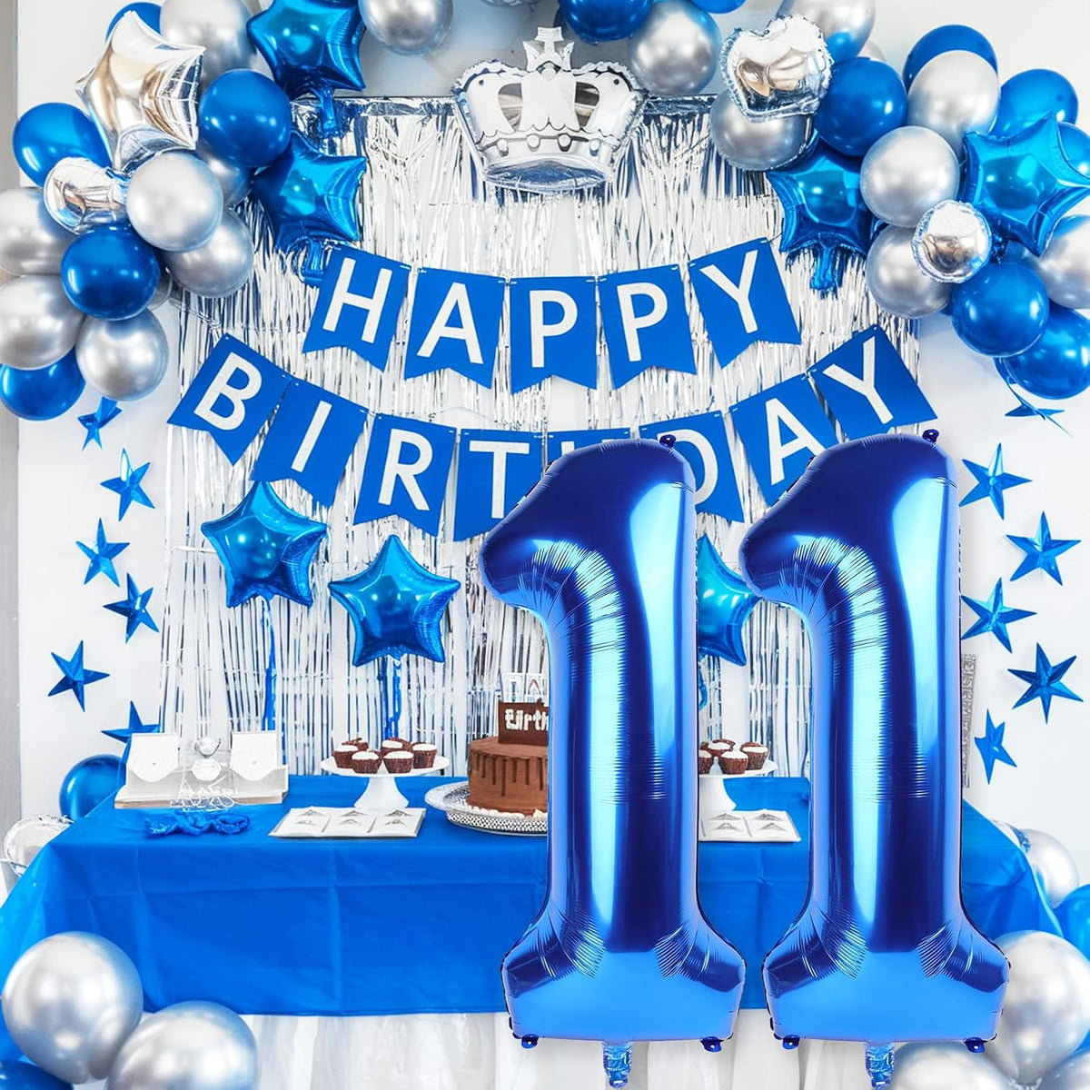 11 Balloon Number Birthday, Giant Navy Blue Number 1 & 1 Helium Foil Balloons for Boys 11th