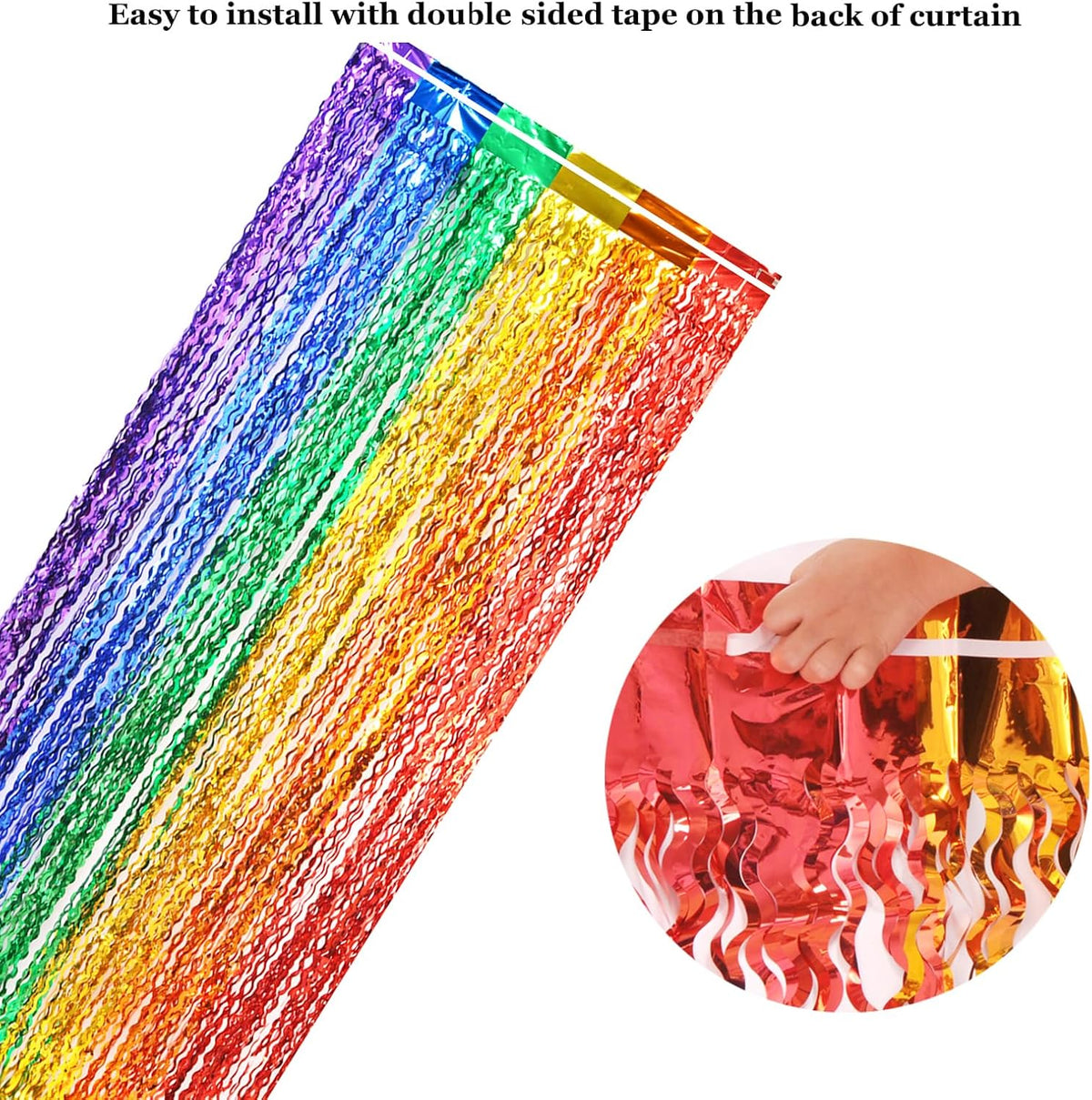 3 Pack Rainbow Foil Curtains - 3.3x6.6ft Metallic Streamers Tinsel Curtains Background for Photo