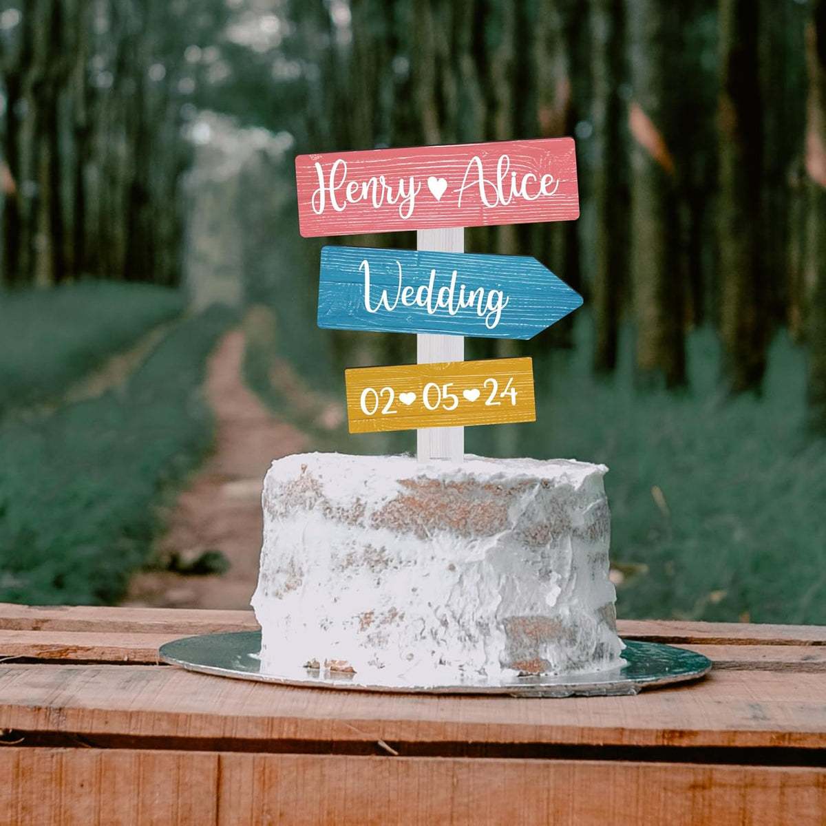Personalized Rustic Wedding Cake Topper in Wood Custom Bride & Groom Names Initials Wedding Date