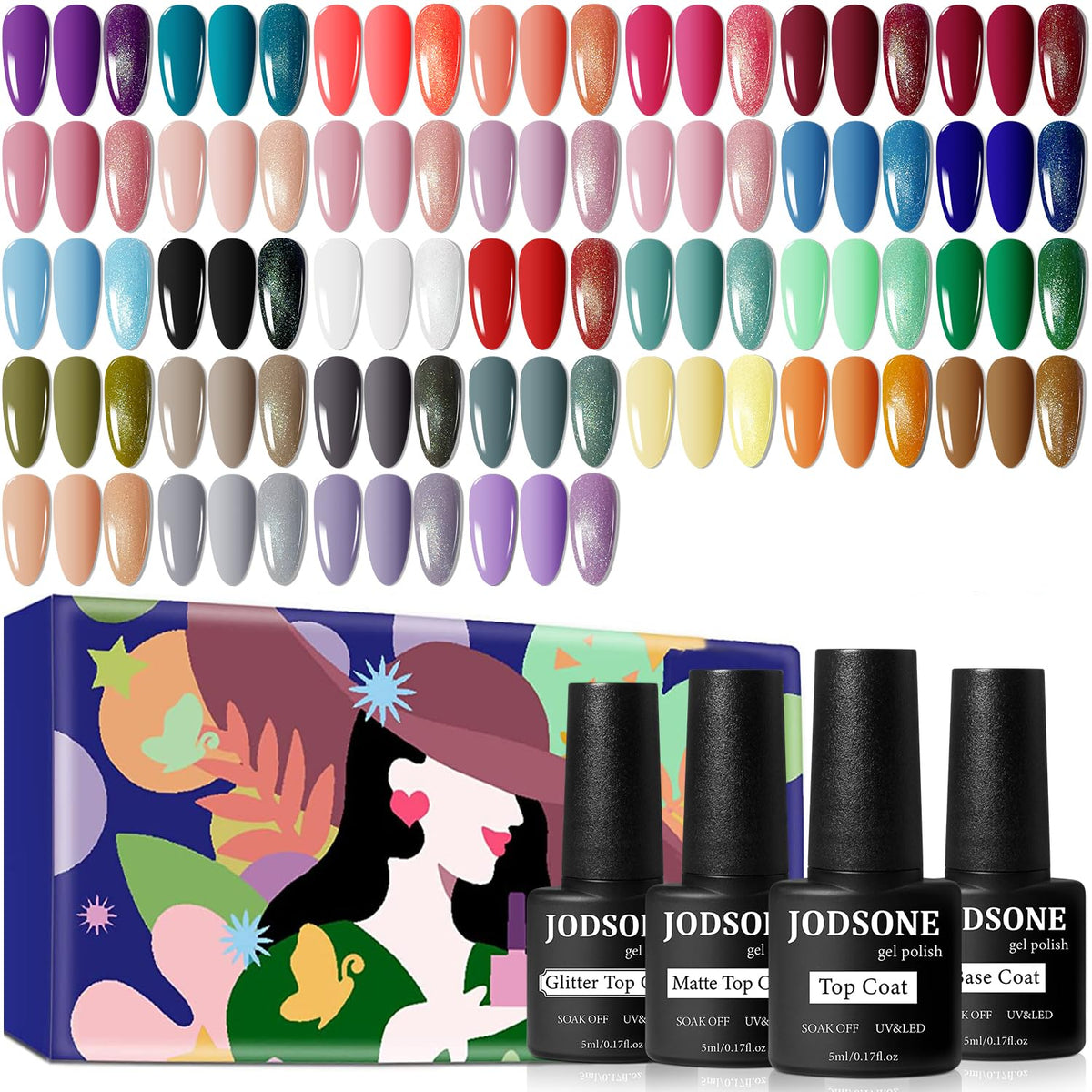 JODSONE 36 PCS Gel Nail Polish Set-32 Colors Gel Polish Kit Base Coat Glossy Matte and Glitter Top