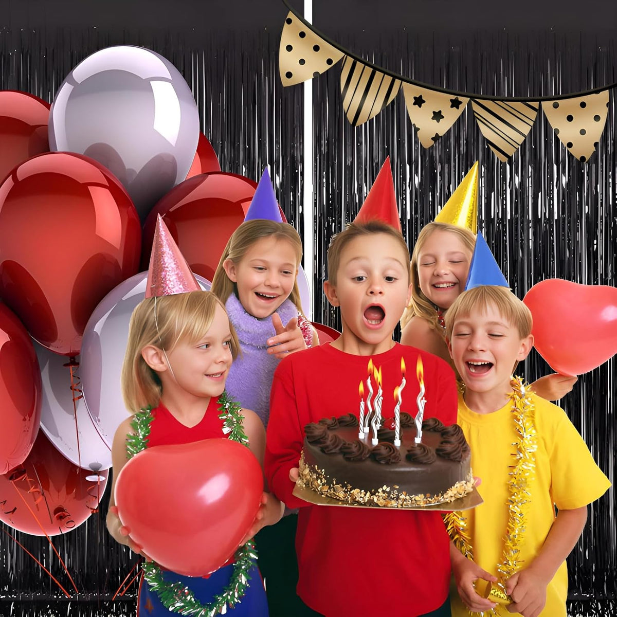 Keyali 2 Pack 3.3 * 8.3 ft Foil Curtain Metallic Tinsel Fringe Curtains Photo Booth Props Backdrop
