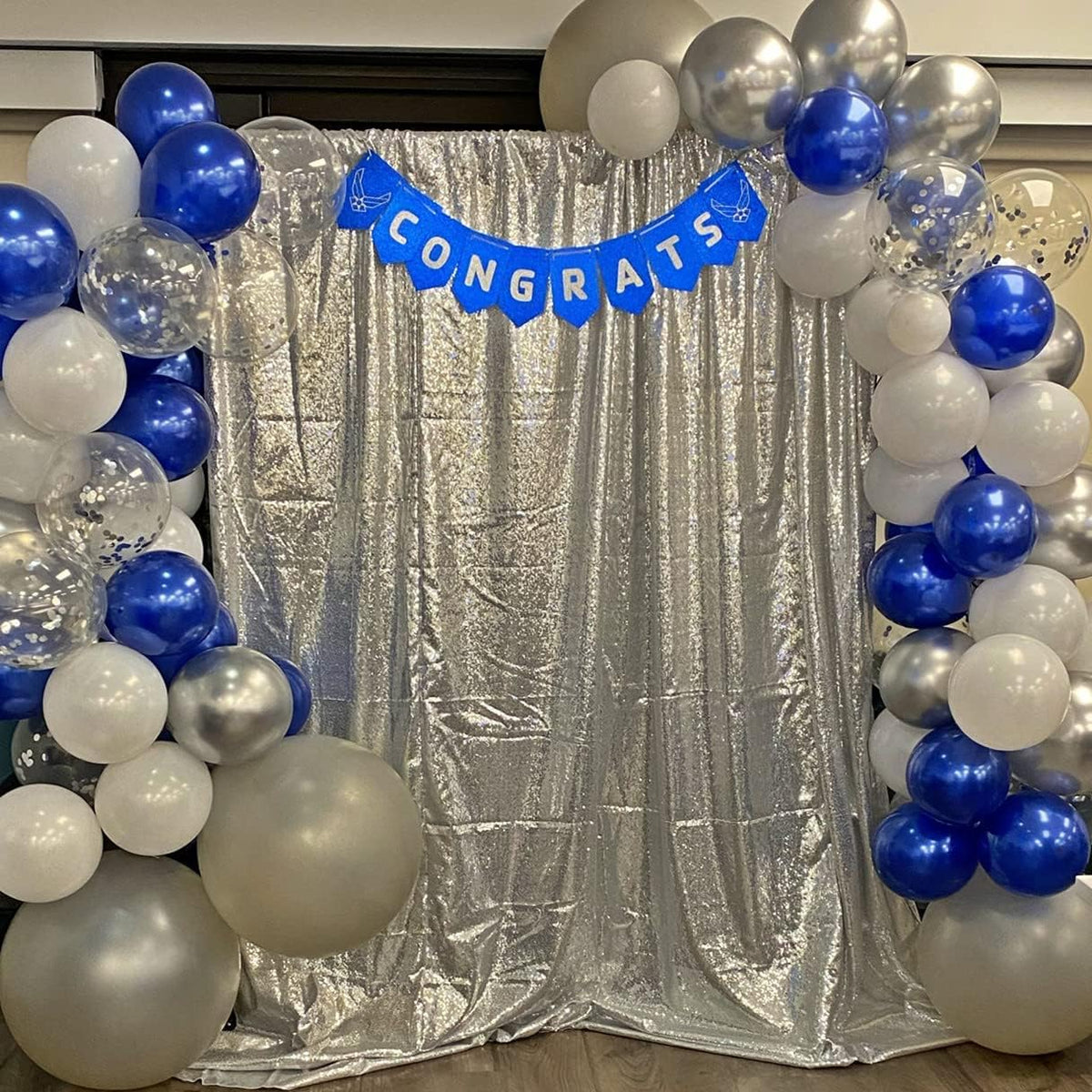 Poise3EHome 8Ft x 10Ft Silver Sequin Backdrop, Glitter Thick Satin Sequin Background Drapes
