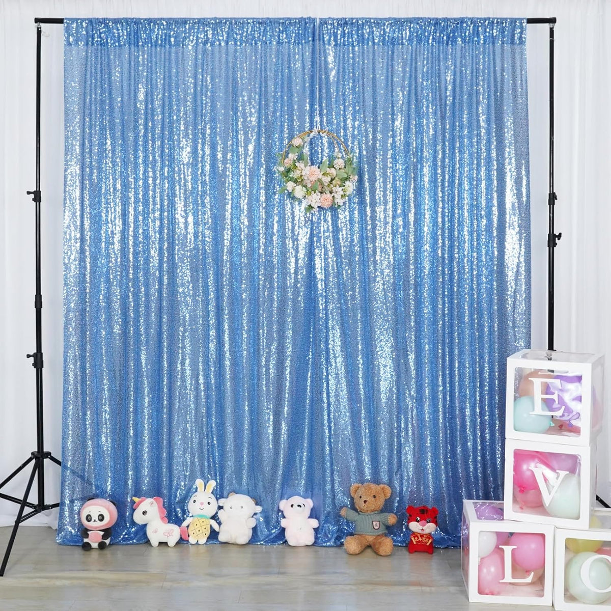 Poise3EHome Baby Blue Sequin Backdrop Curtain,8FT x 10FT Sequin Photography Backdrop Curtain for