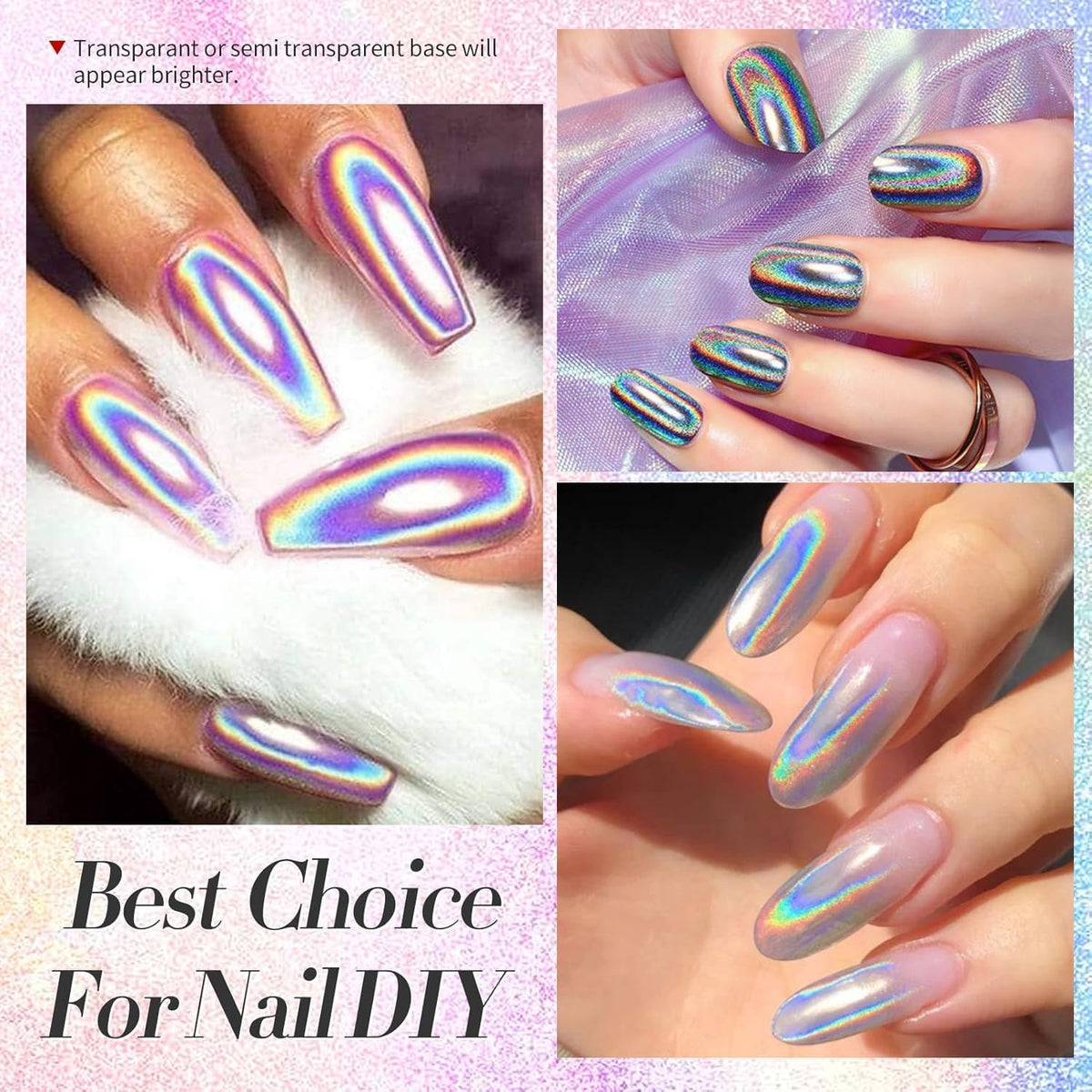 Magic Chrome Nail Powder: Iridescent Mirror Holographic Nail Powder,Metallic Pearl Effect Laser