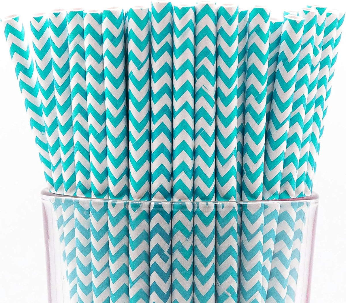 Pack of 900 Turquoise Chevron Biodegradable 4-Ply Paper Drinking Straws (Compostable, Non-toxic