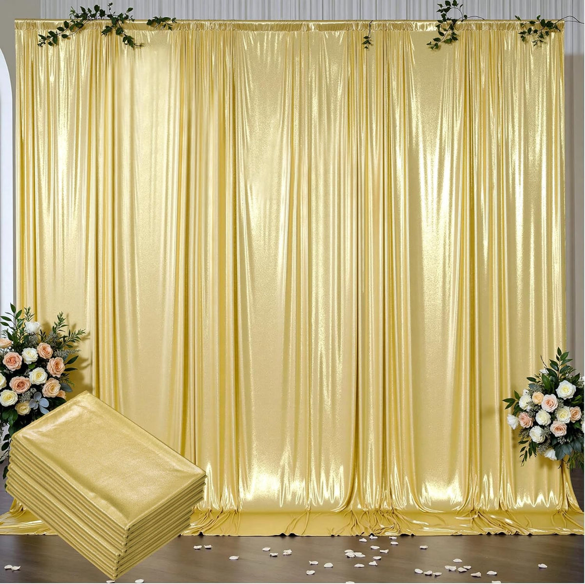 Outpain Thick 40 ft x 10 ft Gold Sequin Backdrop Curtain for Parties, Wrinkle Free Glitter Photo
