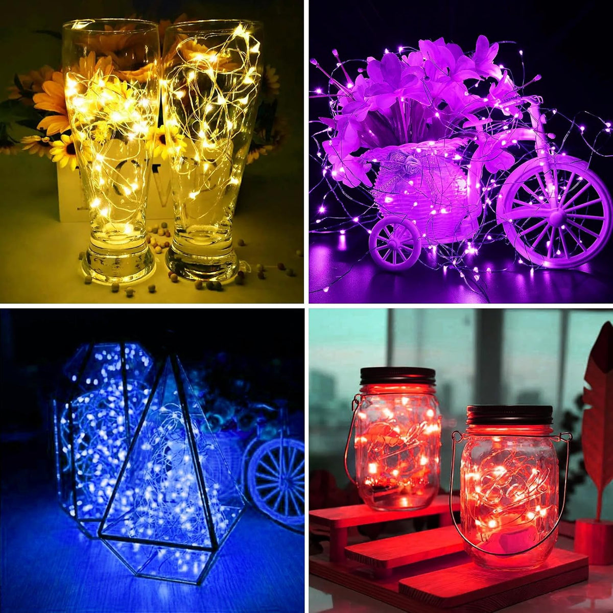 ZGWJ 24 Pack Fairy Lights Battery Operated, 7ft 20 Mini LED Fairy String Lights Silver Wire 3 Modes