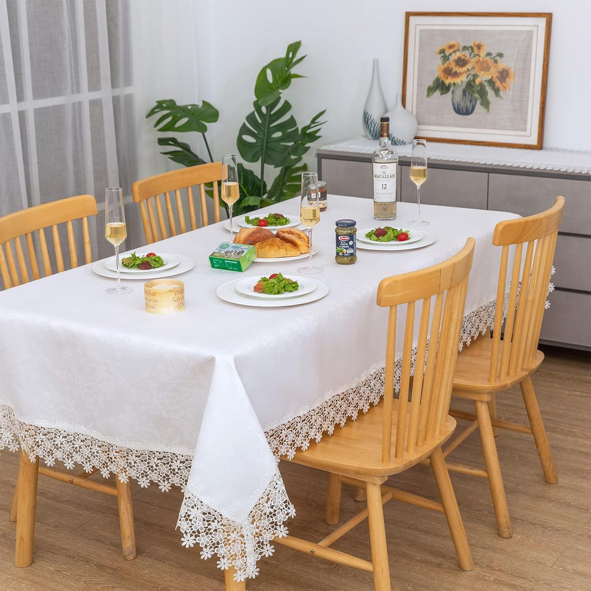 White lace Premium Rectangle Farmhouse Tablecloth Waterproof OilProof SpillProof AntiShrink Soft