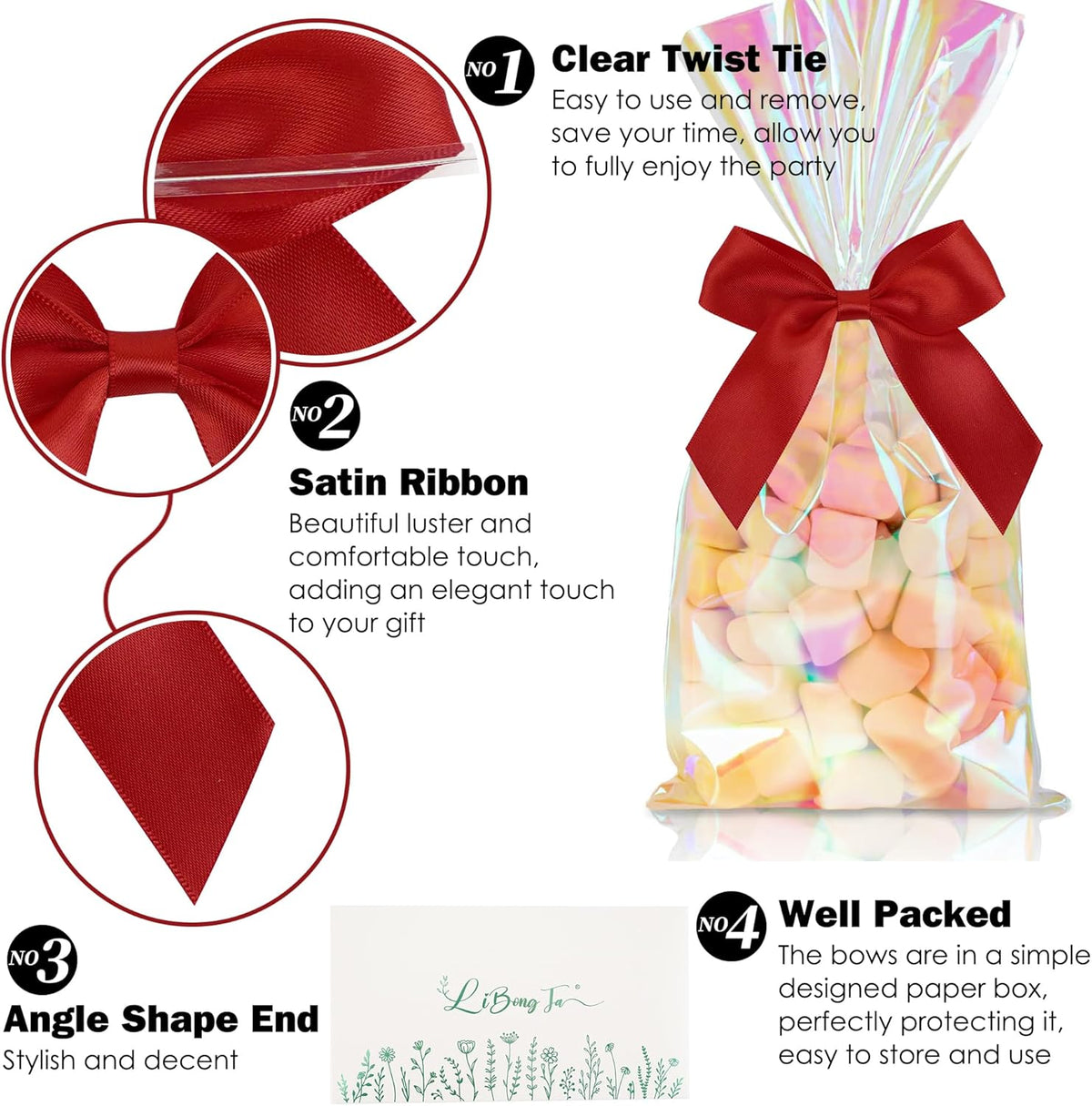 3.5" Red Bow Satin Pre-Tied Bows for Gift Wrapping, Small Bows for Crafts, Premade Bows, Candy