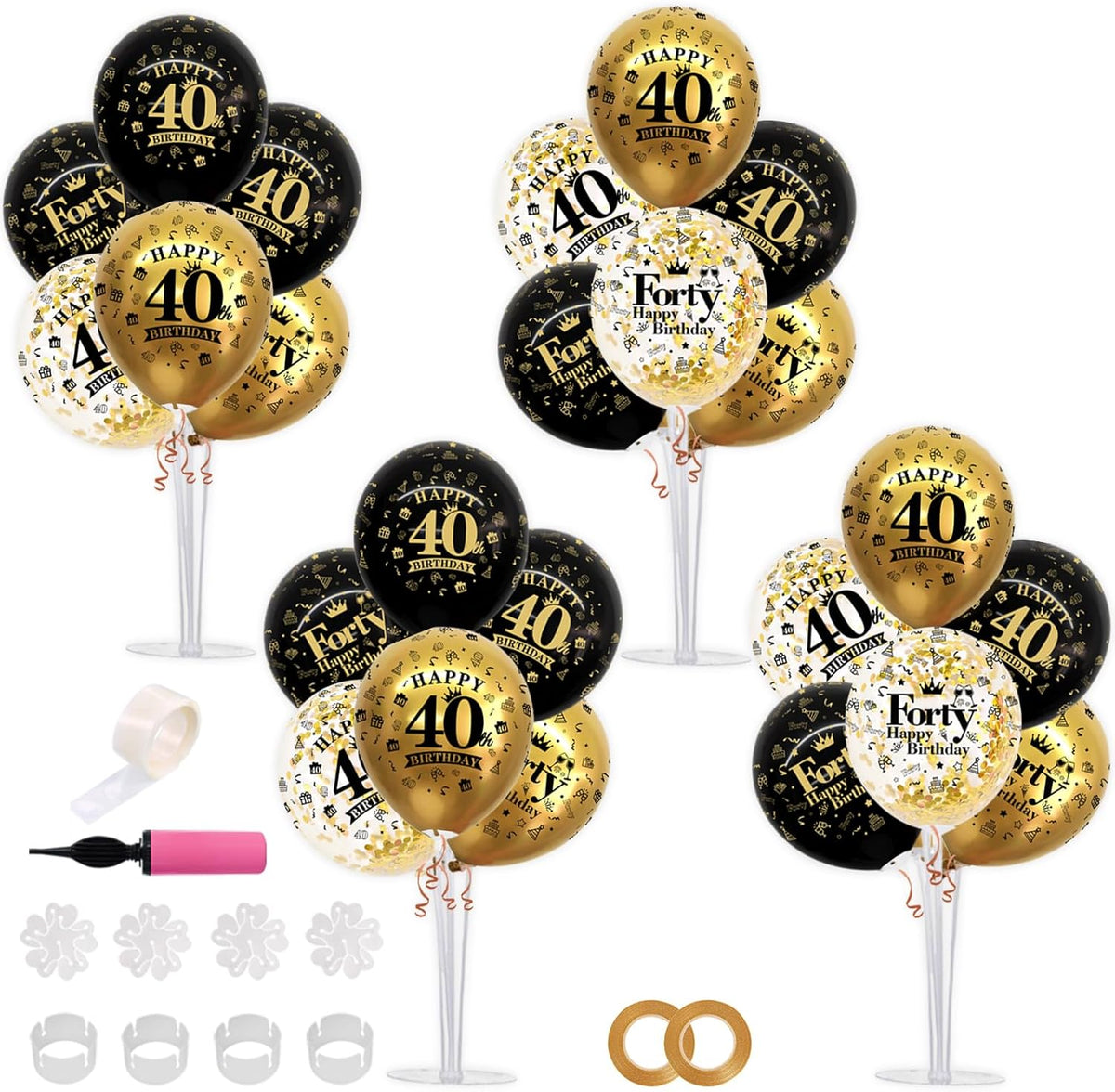 TONIFUL 4 Set Black Gold Balloon Stand Kit for Birthday Decorations for 40th,Balloon Centerpieces