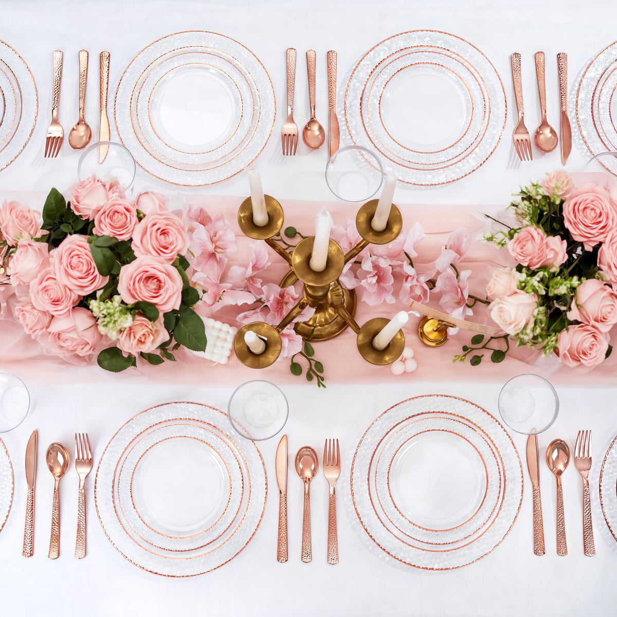Ciaell 150PCS Rose Gold Plastic Plates – Disposable Plates with Rose Gold Plastic Silverware