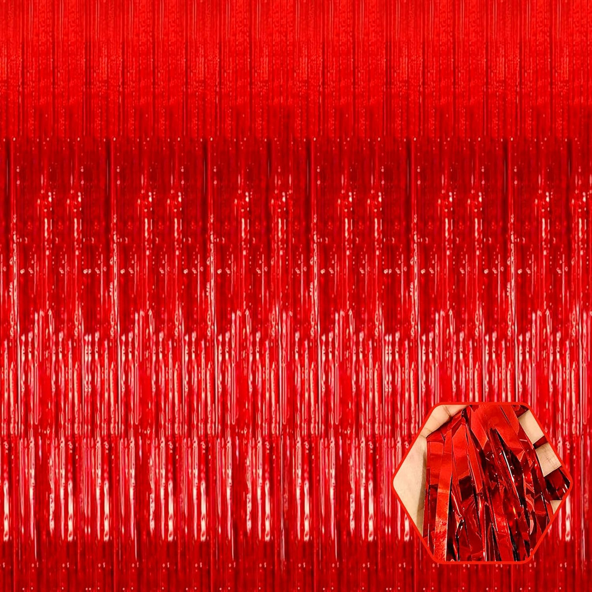 3 Pack Red Foil Fringe Curtain Backdrop, 3.28Ft x 8.2Ft Metallic Tinsel Foil Fringe Streamer