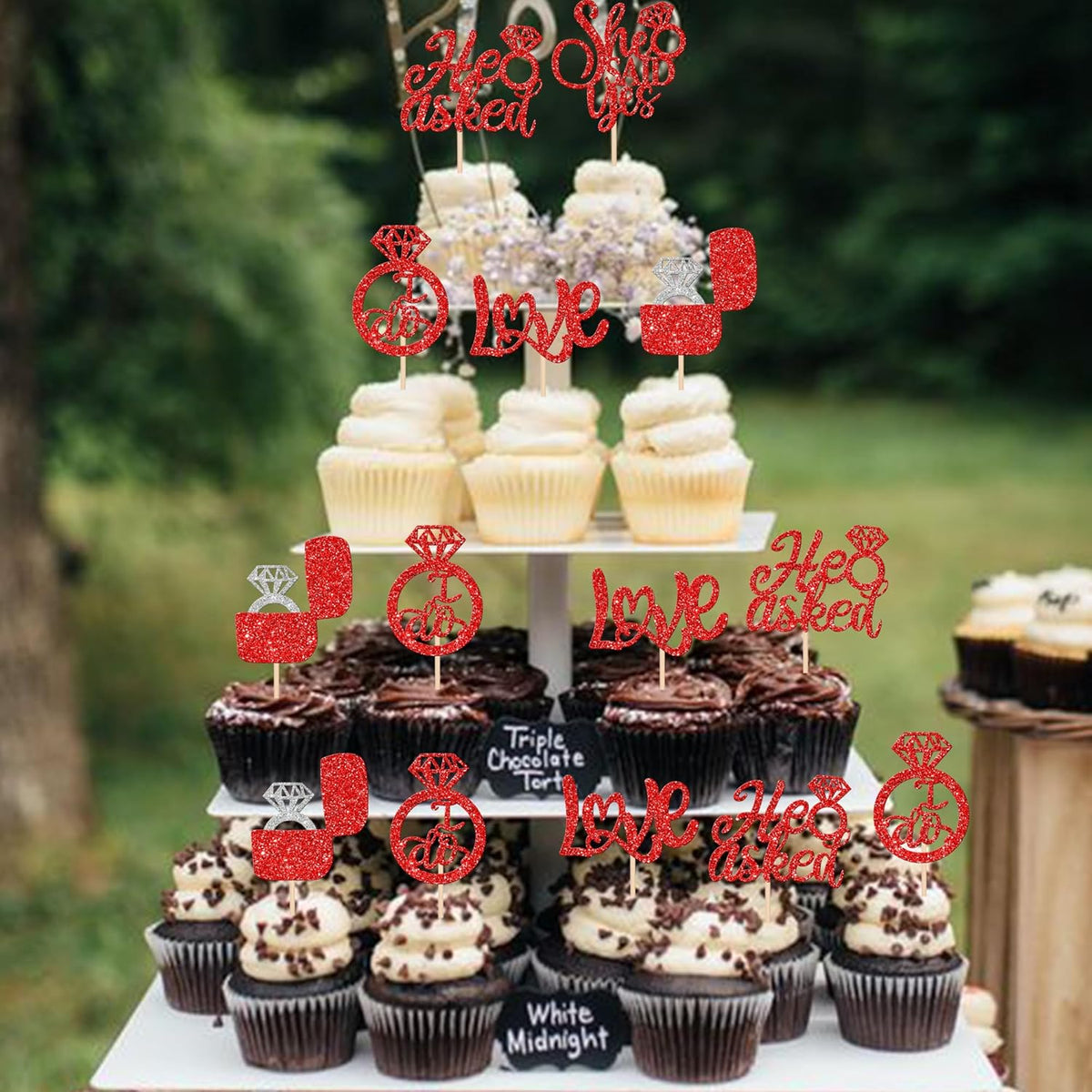 30 PCS He Asked She Said Yes Cupcake Toppers Diamond Ring Cupcake Picks Love I Do Bridal Shower
