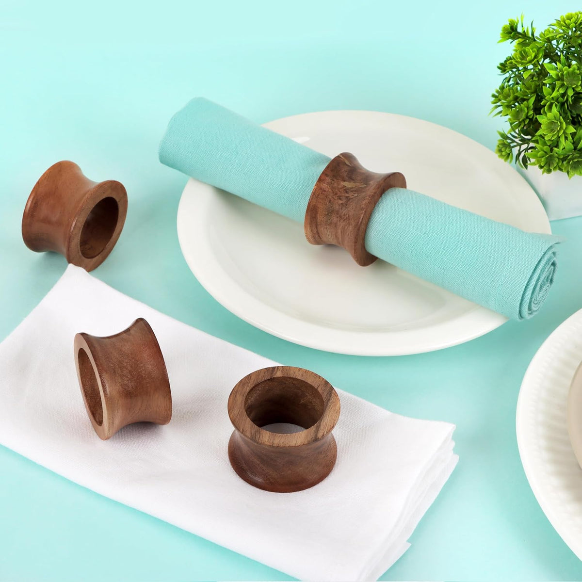 Wooden Napkin Rings Set of 12 Fall Decor for Home Round Acacia Wood Napkin Holders for Dining Table
