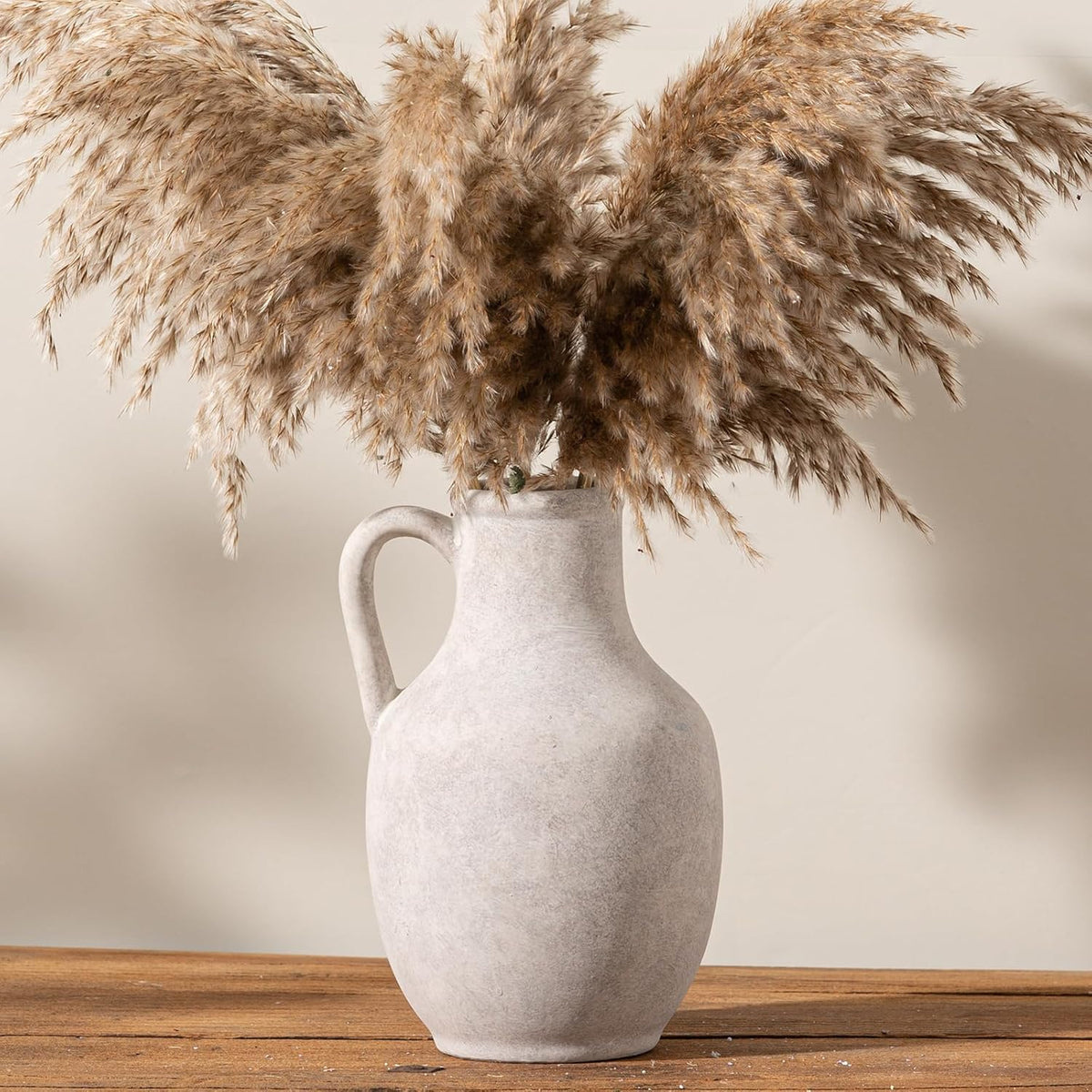 Ceramic Flower Vase Home Decor - 10 Inch Large White Rustic Table Flowers Vases Living Room Bedroom