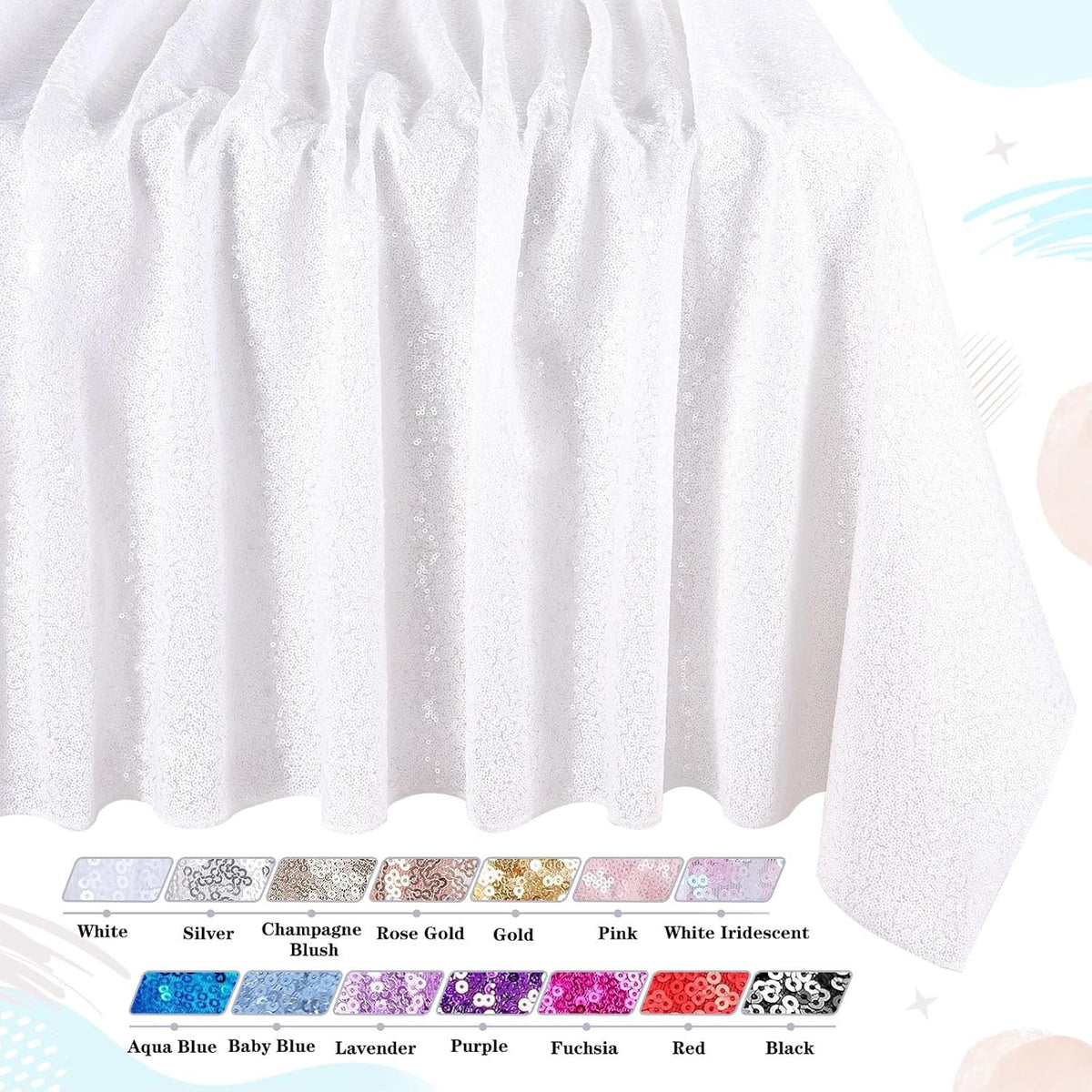 QueenDream White Sequin Tablecloth Rectangle 90 x 156 Inch Table Cloth for Wedding Bridal Shower